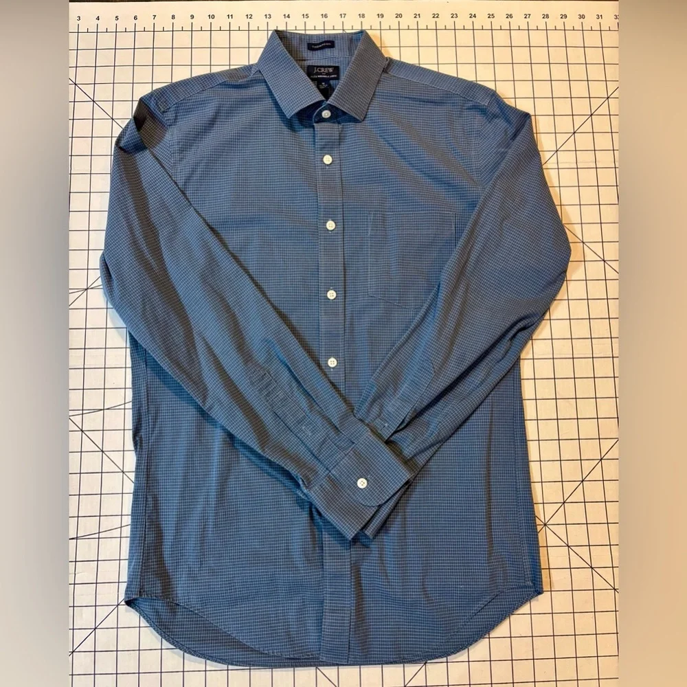 J. Crew Men’s Size Medium (15-15.5) Navy Thompson Flex Wrinkle Free Dress‎ Shirt